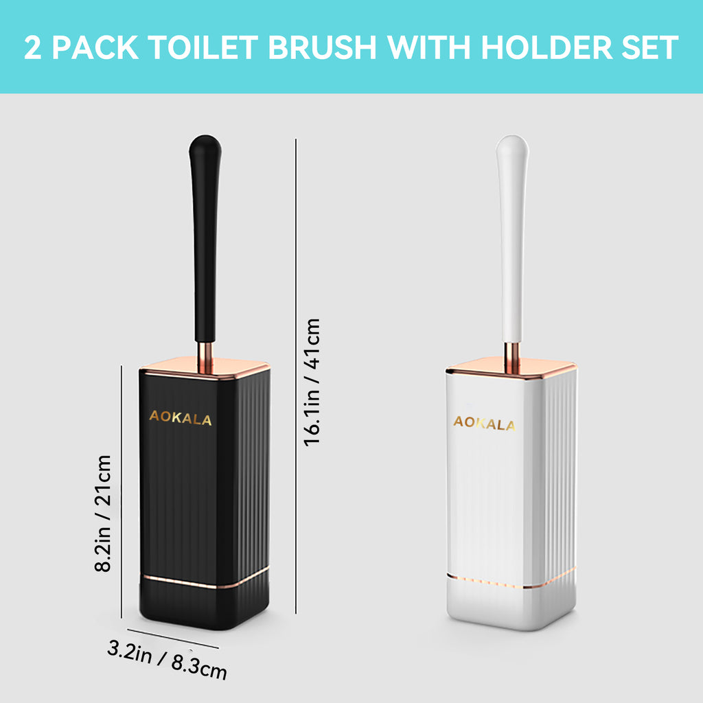 Aokala Toilet Brush And Holder, Elegant Toilet Bowl Brush Set with Ergonomic Long Handle, Modern Bathroom Decor Cleaning Accessories, Durable, Deep Cleaning Christmas Gifts/Halloween Gifts! - Black & White