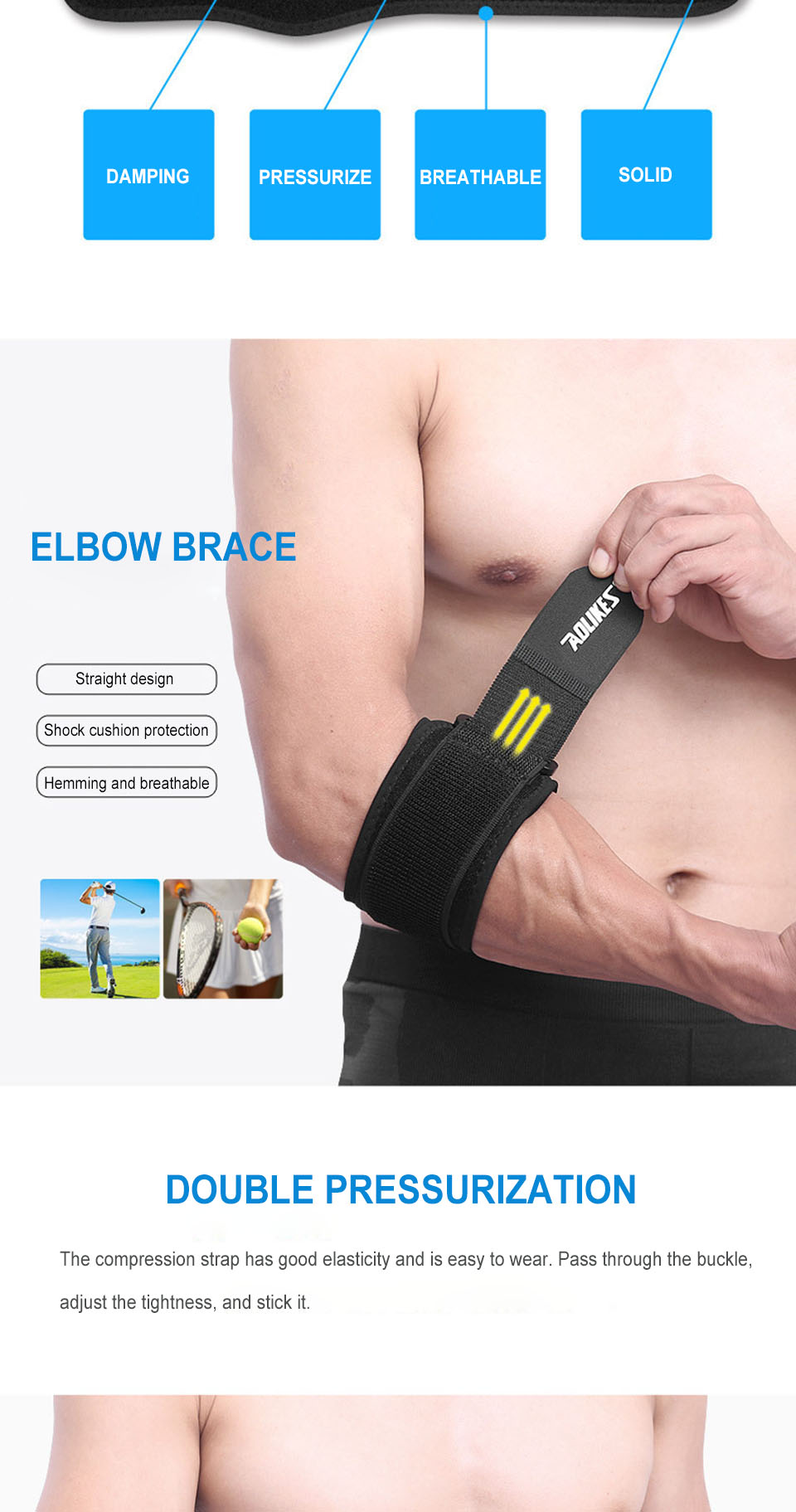 AOLIKES Tennis Elbow Support Pads - Adjustable Tennis Elbow Brace with Compression, Tennis Elbow Brace for Tennis, Basketball, Golf, - Non-slip Strap, Hand Wash Only - Ideal For Epicondylitis, Elbow Brace, Sports Care, Fit De