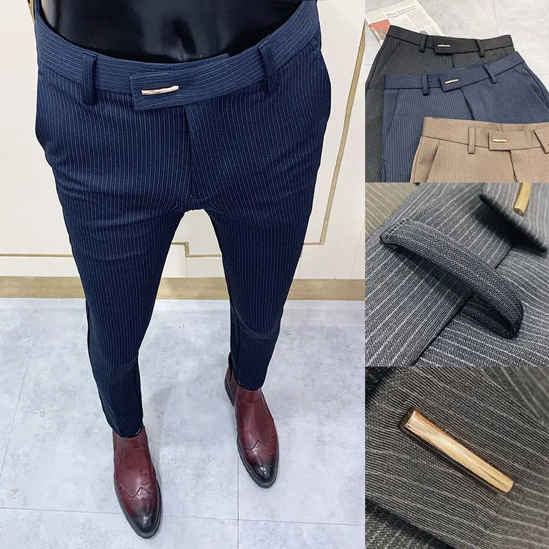 Summer Men Dress Pants Slim Fit Business Casual Professional Iron-Free Formal Dress Black Slim Fit Pants Drop-Feeling Suit Pants