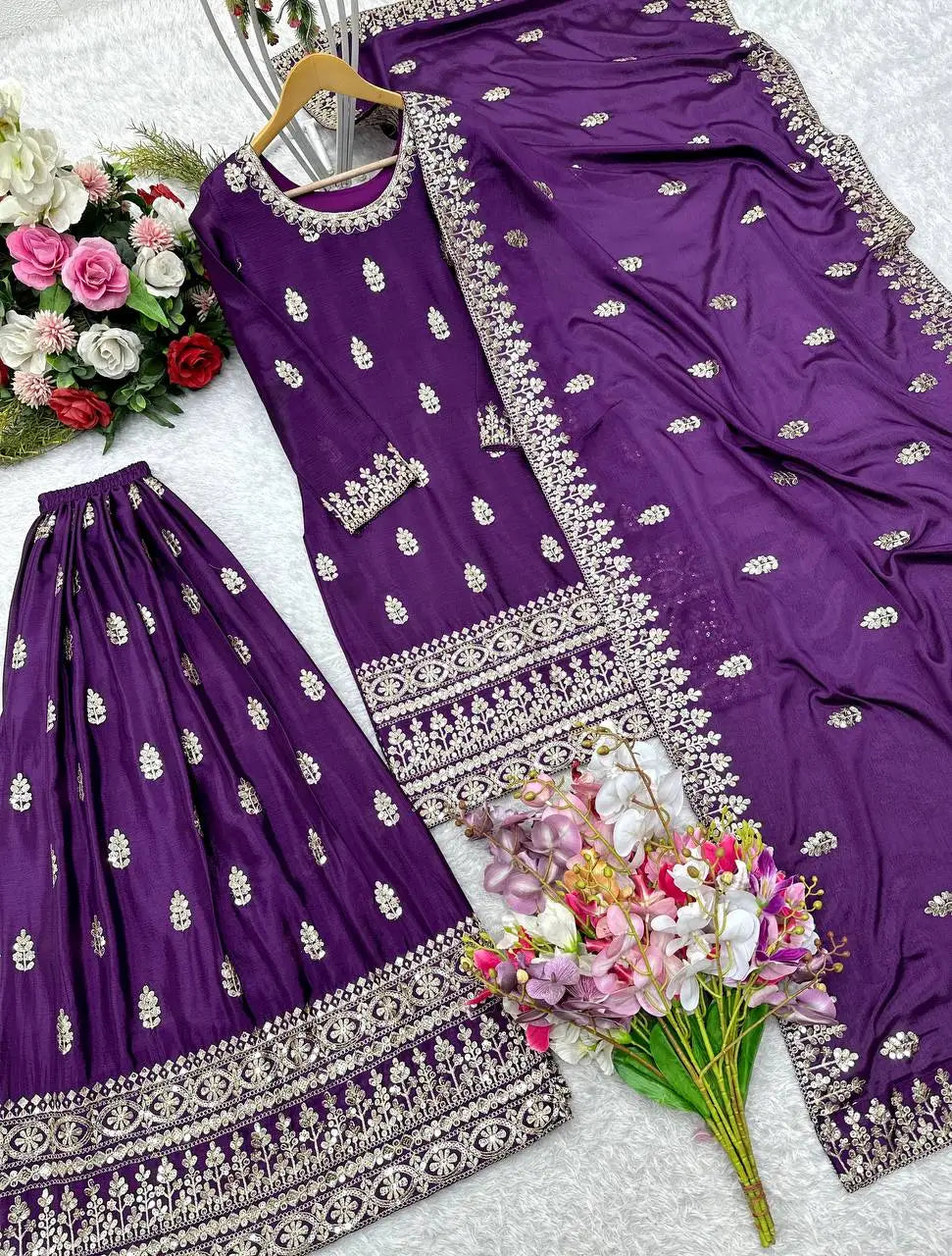 Latest Designer Cinon Top-Sarara and Dupatta Set Party Wear Look for Indian & Pakistani Clothing