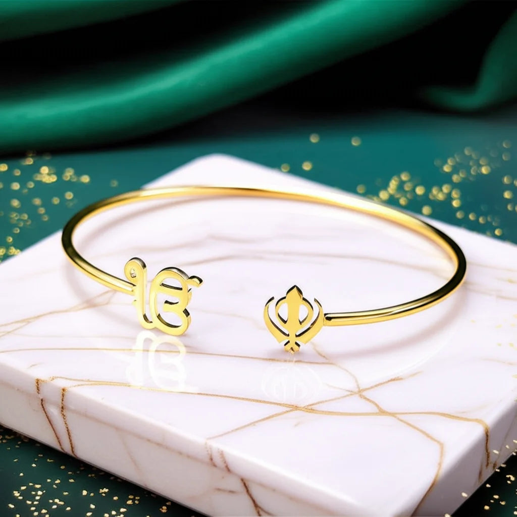 Ek Onkar Khanda Bracelet Cuff Bangles For Women Custom Diamond Bracelet Open Stainless steel Bracelets Gift For Her