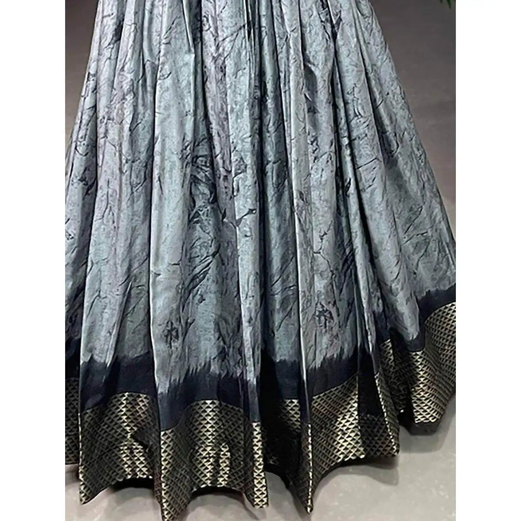 Glamorous Grey Shibori Print Silk Evening Dress Ready-to-Wear Festival Gown