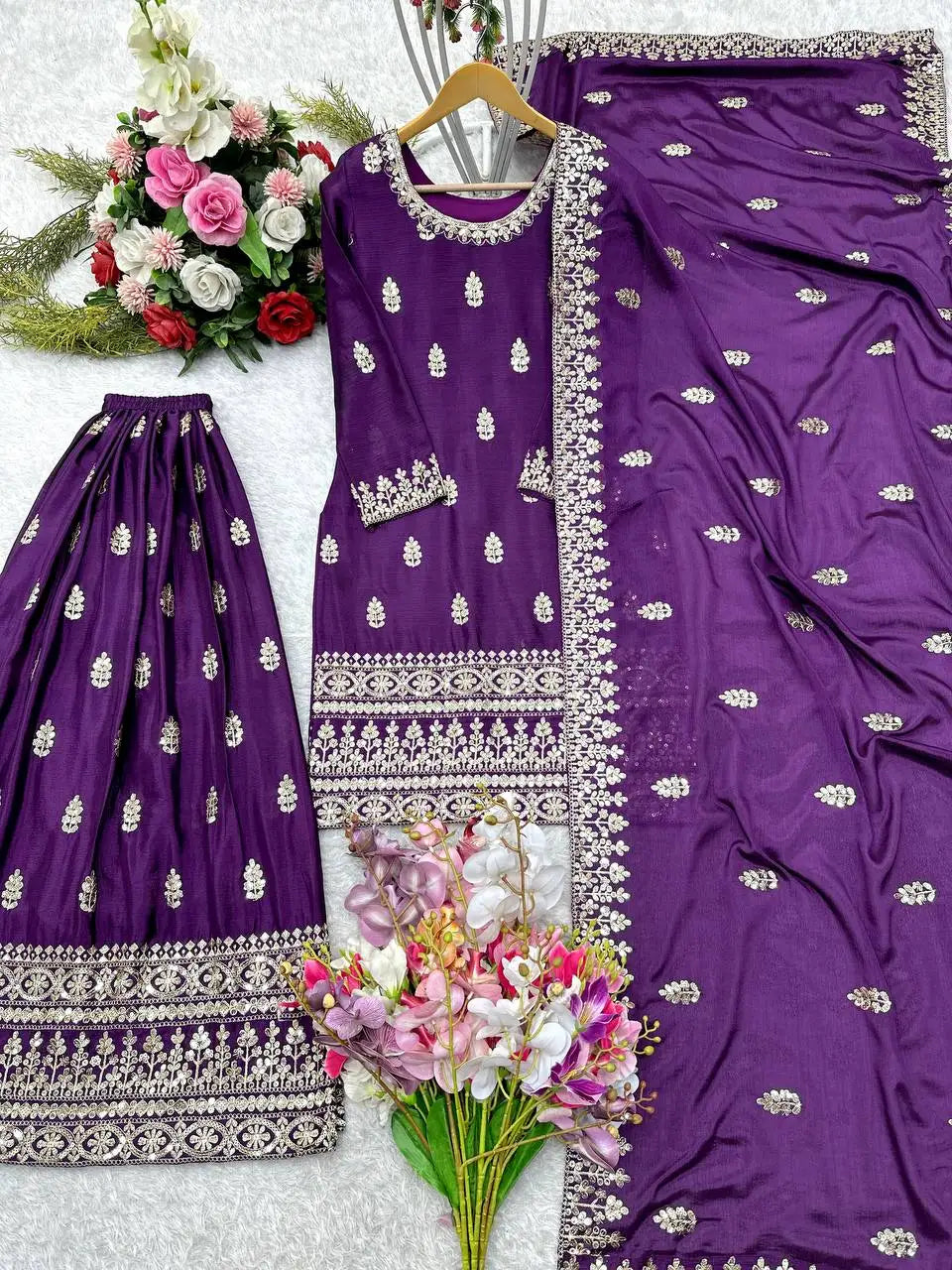 Latest Designer Cinon Top-Sarara and Dupatta Set Party Wear Look for Indian & Pakistani Clothing