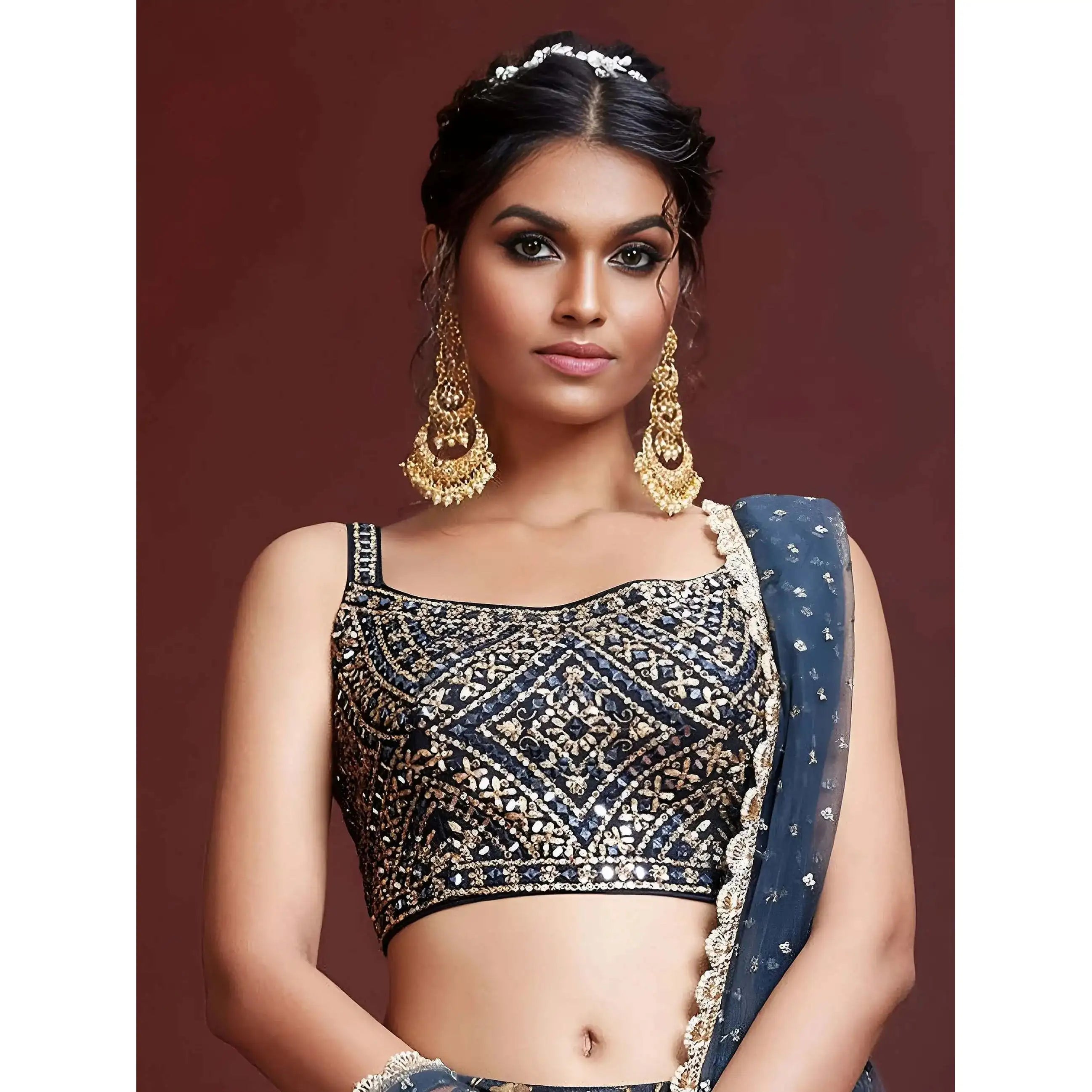 Chinon Silk Party Wear Lehenga Choli Exquisite Blue Digital Printed Evening Dresses