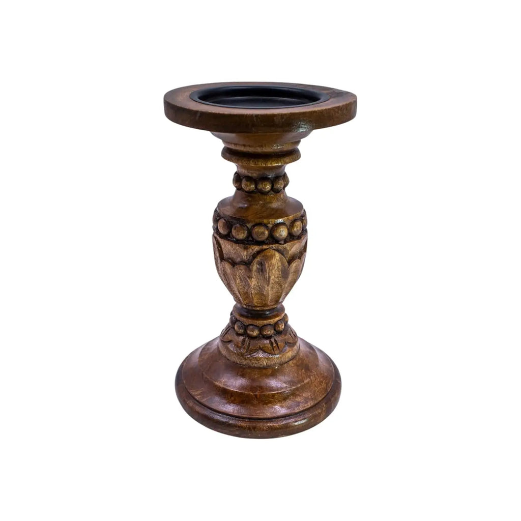 Large Modern Art Unique Wooden Candle Stand Handmade Pillar Holder with Custom Design for Hotel & Christmas Decor From India