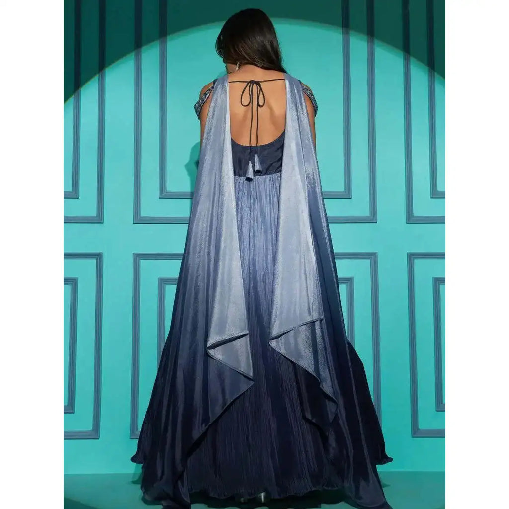 Charming XL Size Grey Embroidered Chinon Reception Gown Elegant Wedding Wear