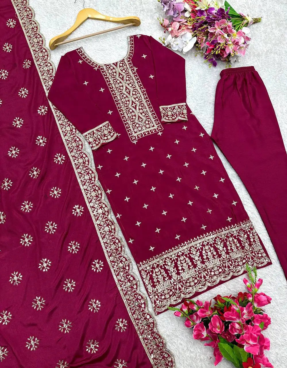 Fancy Collection Women's 3-Piece Silk Embroidered Wedding Outfit Breathable for Outdoor Use Indian Pakistani Clothing for Girls