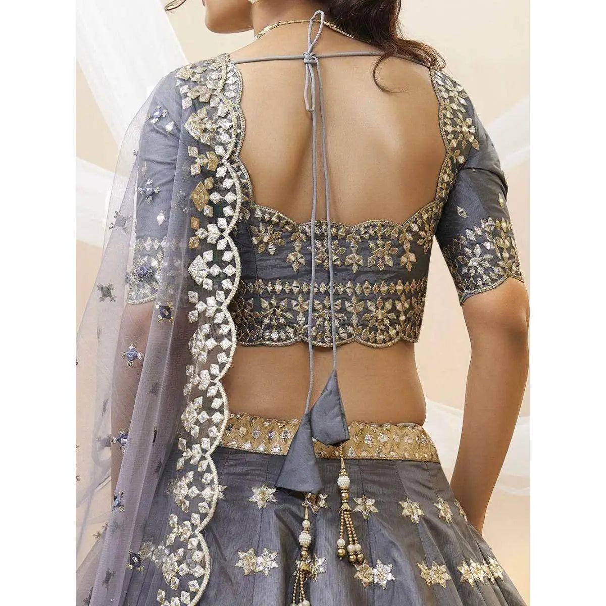 Marvelous Grey Art Silk Reception Wear Lehenga Choli with Mirror Work Evening Dresses for Women