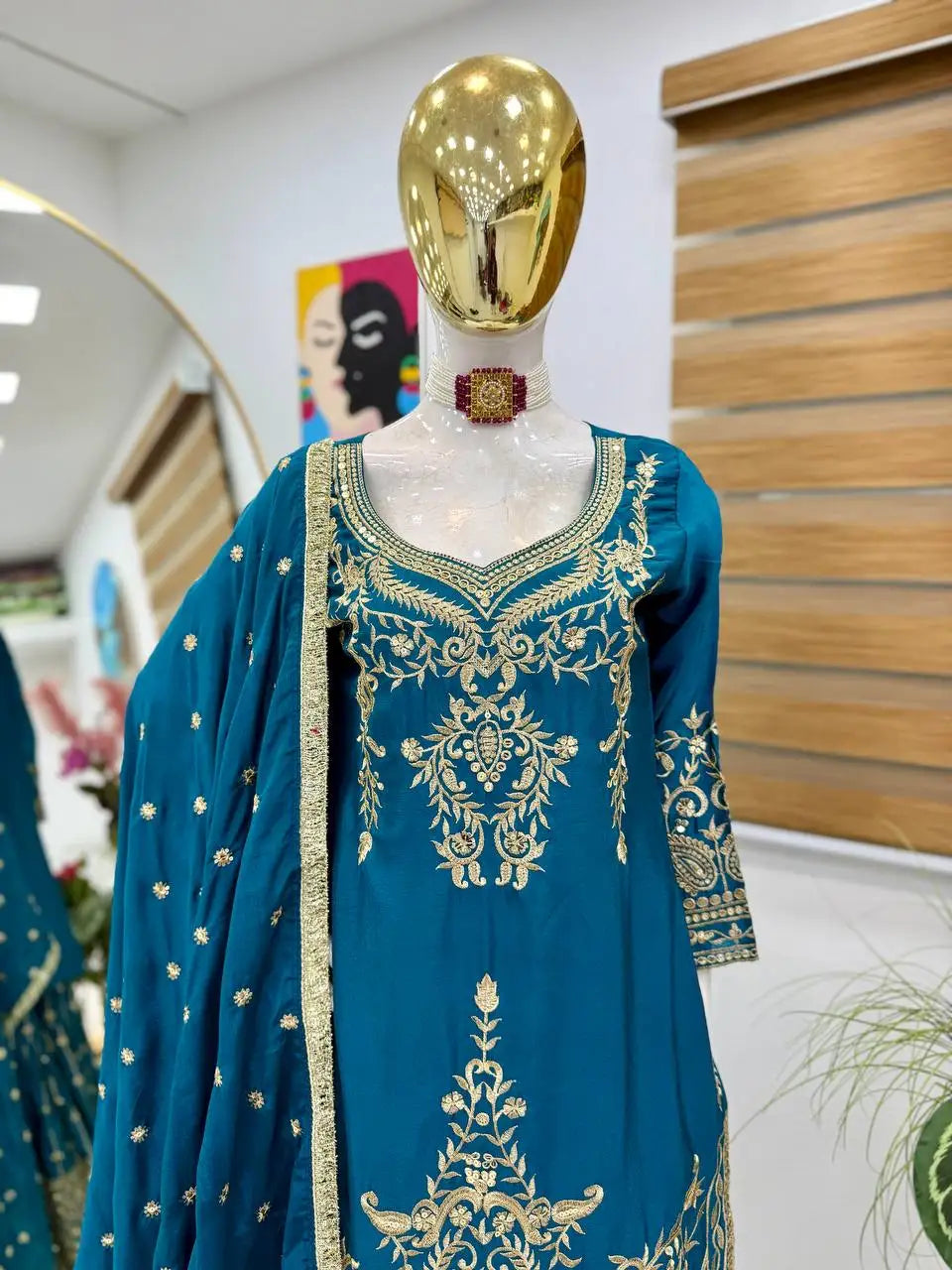 Indian Sequin Embroidered 3-Pcs Set Ethnic Wear Georgette Sharara Gharara Kurti Dupatta Pakistani Designer Ready-Made Silk Dress