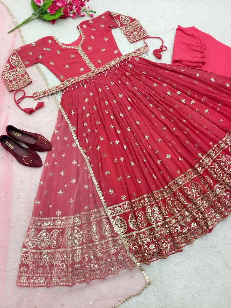 Fancy Georgette Embroidery Gown with Dupatta Set New Designer Sequence Work Collection for Indian & Pakistani Clothing
