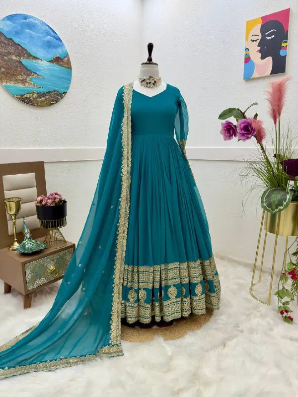 Indian Traditional Wear Faux Blooming with Multi Sequins Embroidered Work Long Beautiful Anarkali Gowns for women Wedding Wear