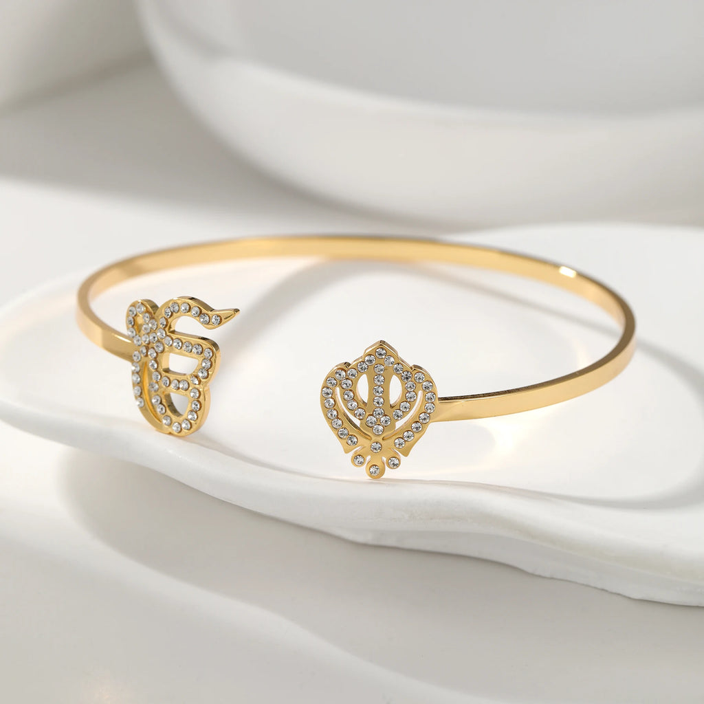 Ek Onkar Khanda Bracelet Cuff Bangles For Women Custom Diamond Bracelet Open Stainless steel Bracelets Gift For Her