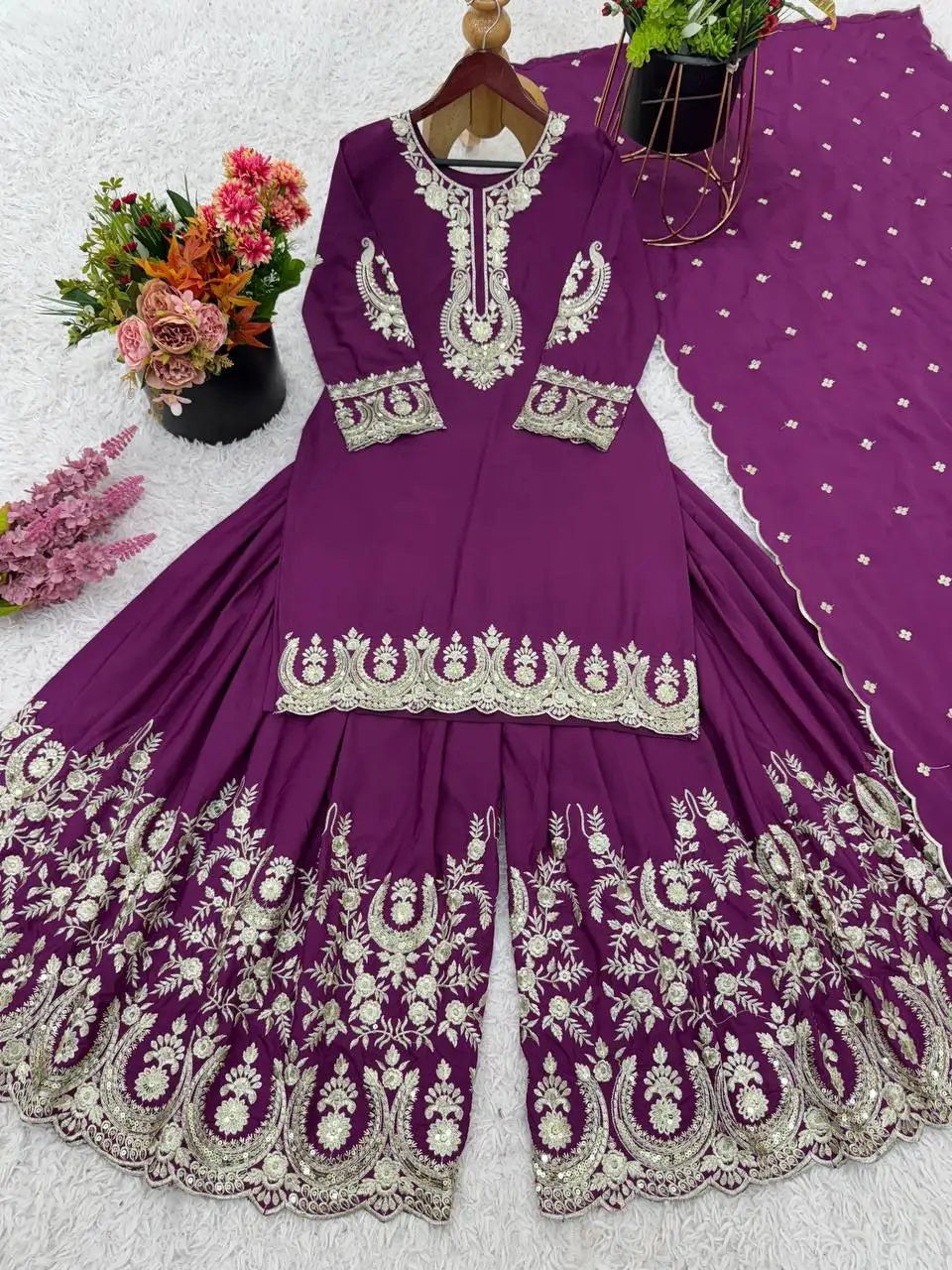 New Designer Indian and Pakistani Clothing Elegant Party Wear Top-Plazza and Dupatta with Heavy Embroidery Work
