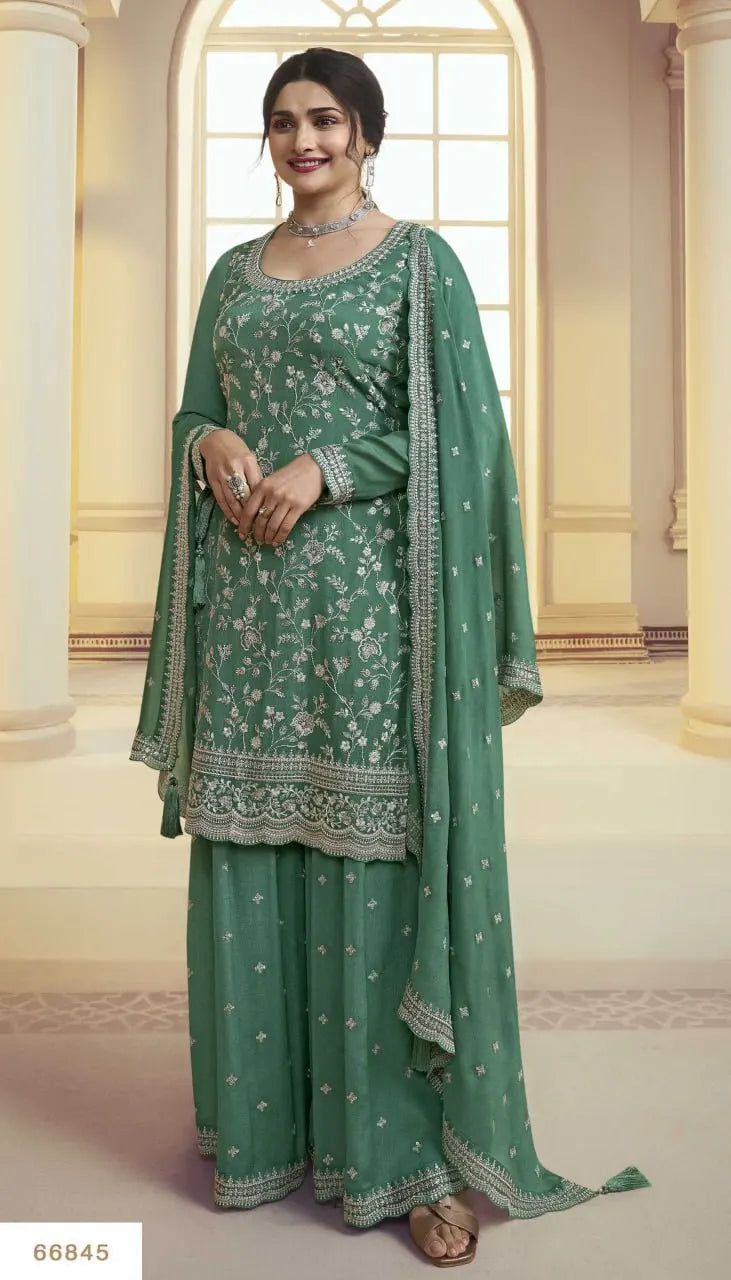 Indian Embroidery Work 3-Piece Set Pakistani Designer Traditional Ethnic Wear Readymade Sharara Gharara Silk Cotton Fabric