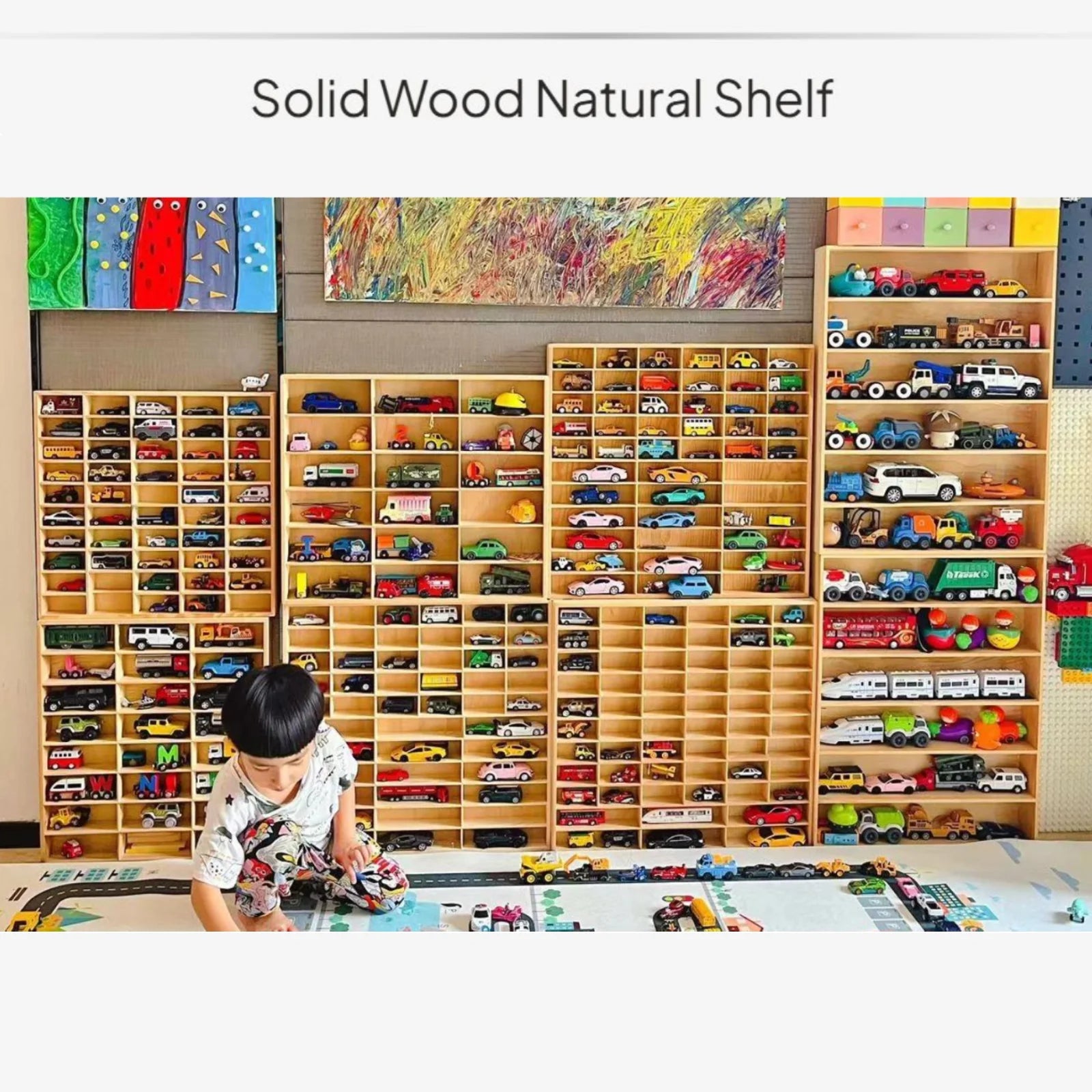 Wooden Multi-Grid Box Car Storage Display Box Hand-Held Storage Box Multi-Layer Display Cabinet Wall Toy Display Rack Stand
