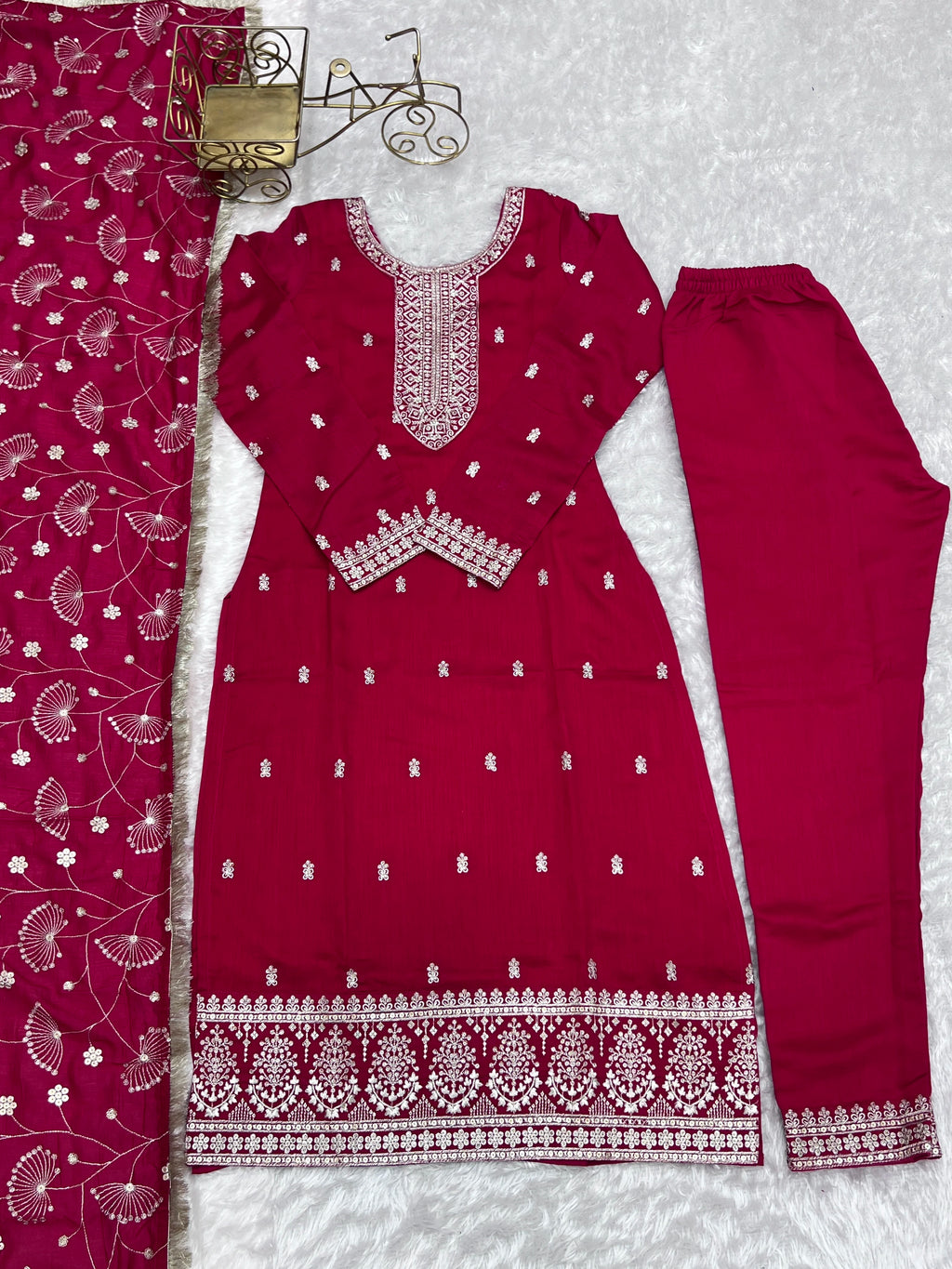 Women's Modern Style Rayon Fabric Nayra Cut Silk Suit Heavy Embroidery Sequence Work Best Quality Party Wear Dupatta Pant Indian
