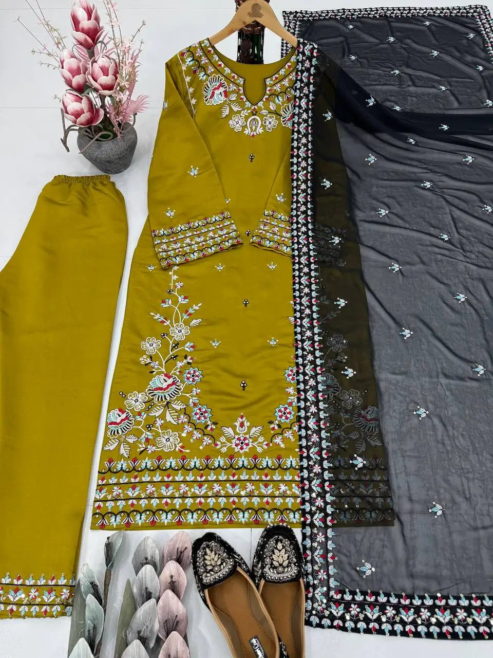 Luxury Designer Women Top Pant Dupatta Set with Heavy Embroidery for Wedding Festive and Party Wear Use from Indian Supplier
