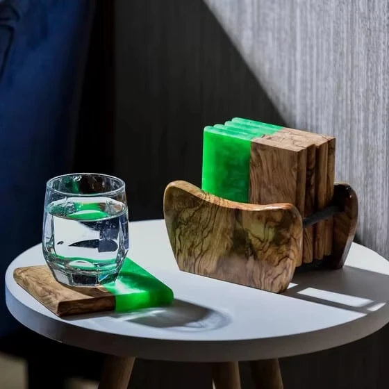 Eco-Friendly Aveco Creative Epoxy Transparent Gradient Bamboo Round Tea Resin Wood Coasters for Tea Ceremony Accessories