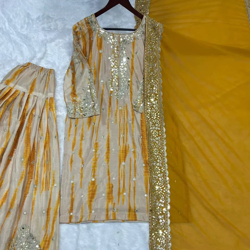 Tennecy's New Ready-Made Pure Chinnon Silk Digital Print Fully Stitched Top-Patiala Dupatta Set Indian/Pakistani Diwali