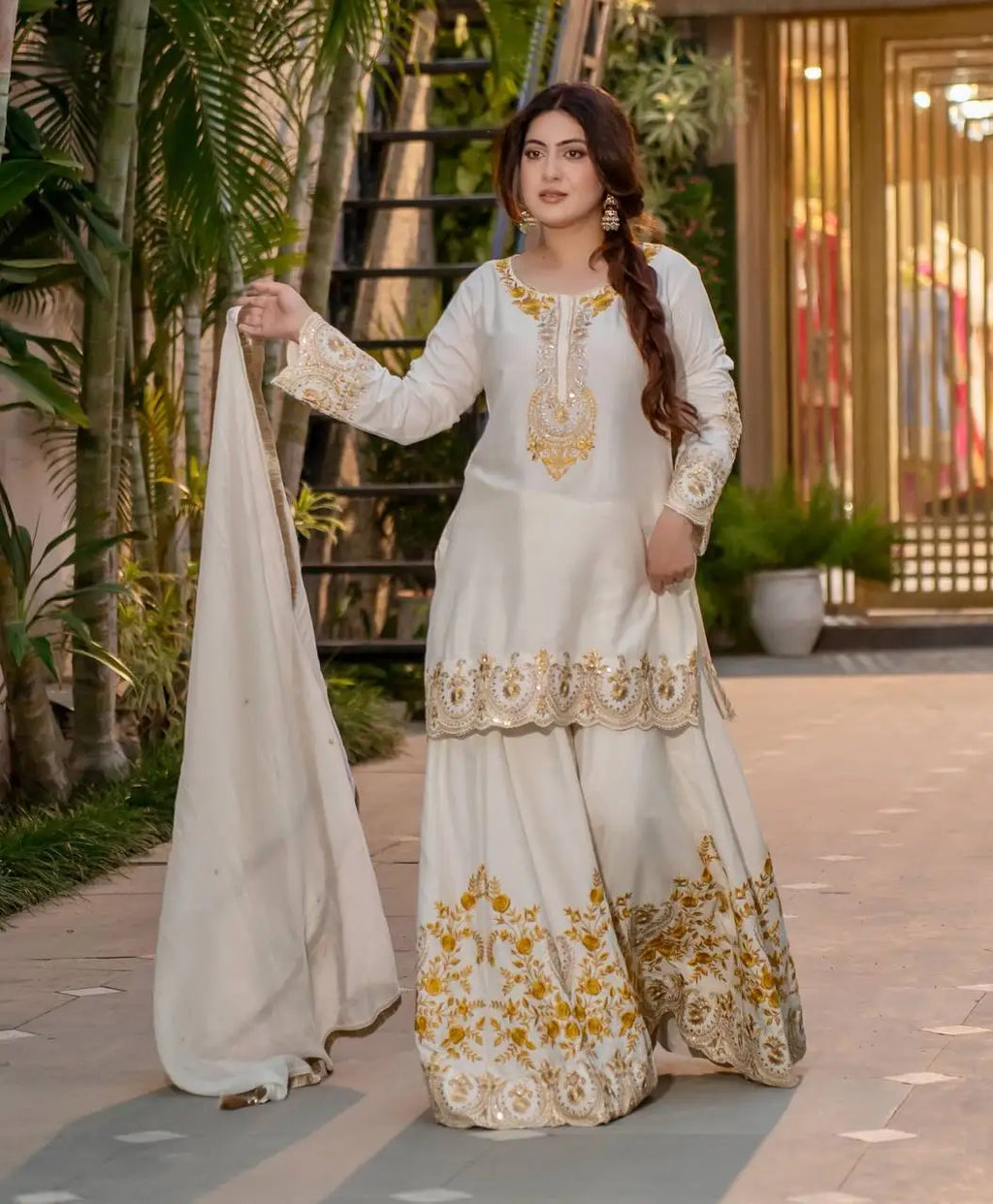 New Designer Indian and Pakistani Clothing Elegant Party Wear Top-Plazza and Dupatta with Heavy Embroidery Work