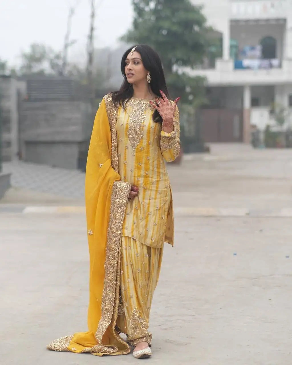 Tennecy's New Ready-Made Pure Chinnon Silk Digital Print Fully Stitched Top-Patiala Dupatta Set Indian/Pakistani Diwali