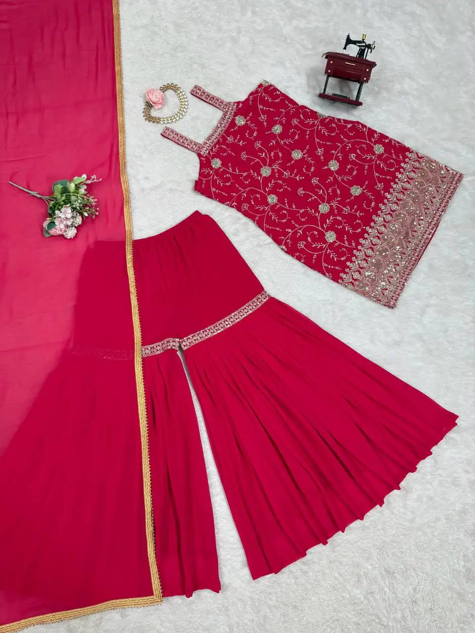Women's Foux Gorgette Dupatta with Thread Sequence Reversible Party Wedding Diwali Indian & Pakistani Clothing