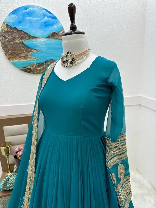 Indian Traditional Wear Faux Blooming with Multi Sequins Embroidered Work Long Beautiful Anarkali Gowns for women Wedding Wear