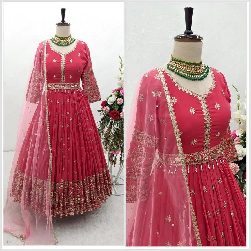 Fancy Georgette Embroidery Gown with Dupatta Set New Designer Sequence Work Collection for Indian & Pakistani Clothing