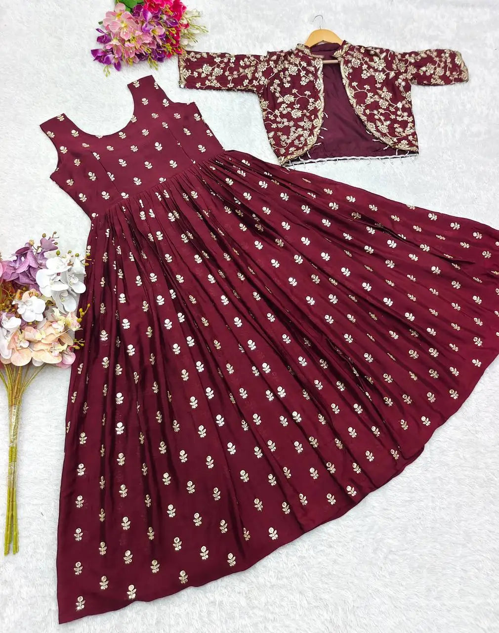 Indian Traditional Wear Faux Blooming with Multi Sequins Embroidered Work Long Beautiful Anarkali Gowns for women Wedding Wear