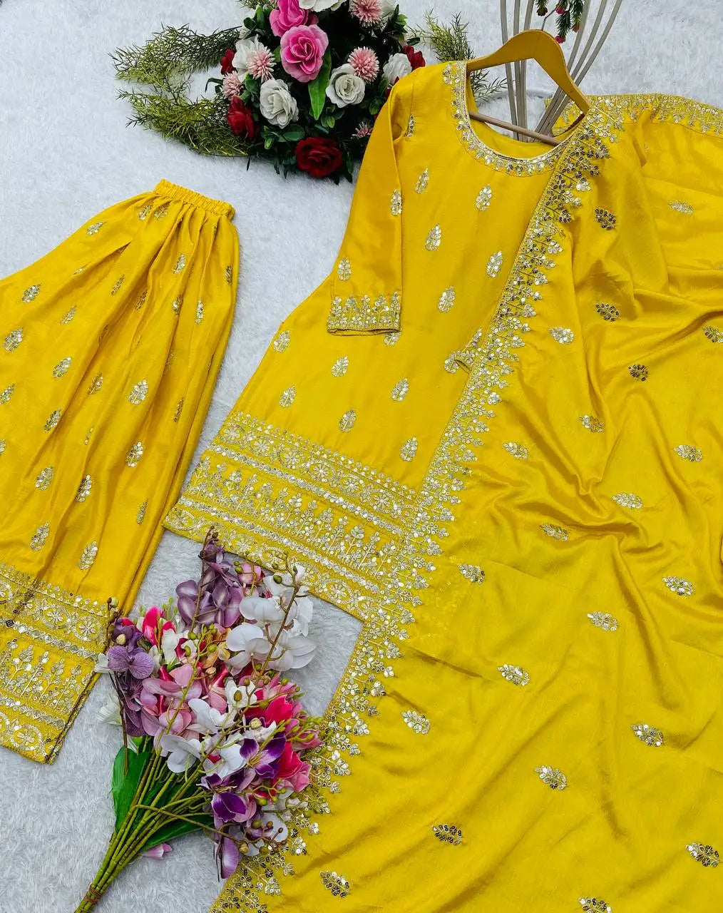 Latest Designer Cinon Top-Sarara and Dupatta Set Party Wear Look for Indian & Pakistani Clothing