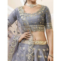 Marvelous Grey Art Silk Reception Wear Lehenga Choli with Mirror Work Evening Dresses for Women