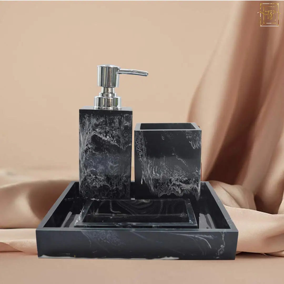 Handmade Large Size Bathroom Tray Set of 4 Multi-Colour Accessory Soap Dispenser Tumbler From India