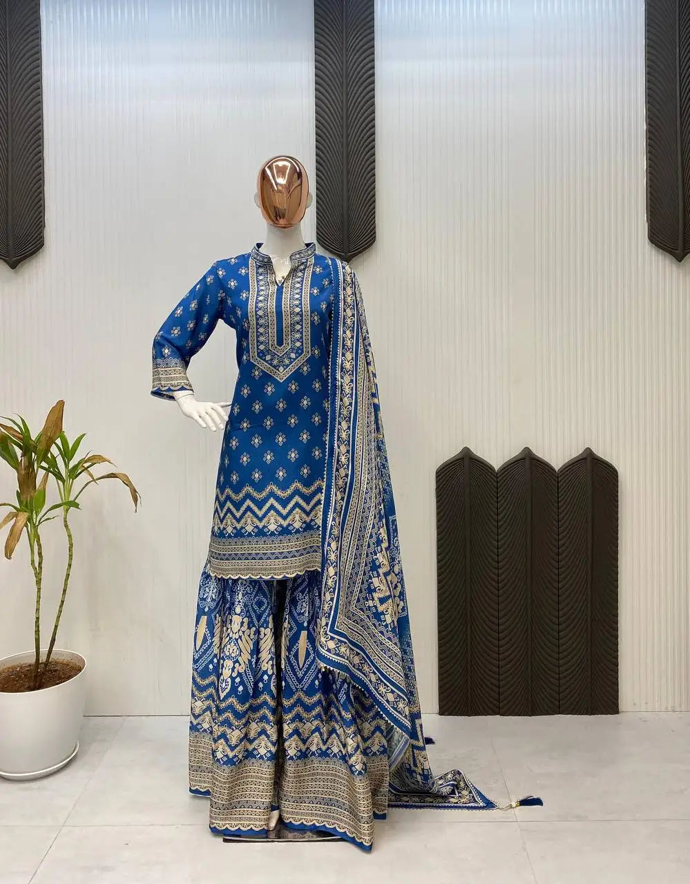 Designer Exclusive Printed Top Sarara with Dupatta Set for Indian & Pakistani Wedding Party Diwali-Wrinkle Free All Seasons Wear