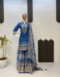 Designer Exclusive Printed Top Sarara with Dupatta Set for Indian & Pakistani Wedding Party Diwali-Wrinkle Free All Seasons Wear