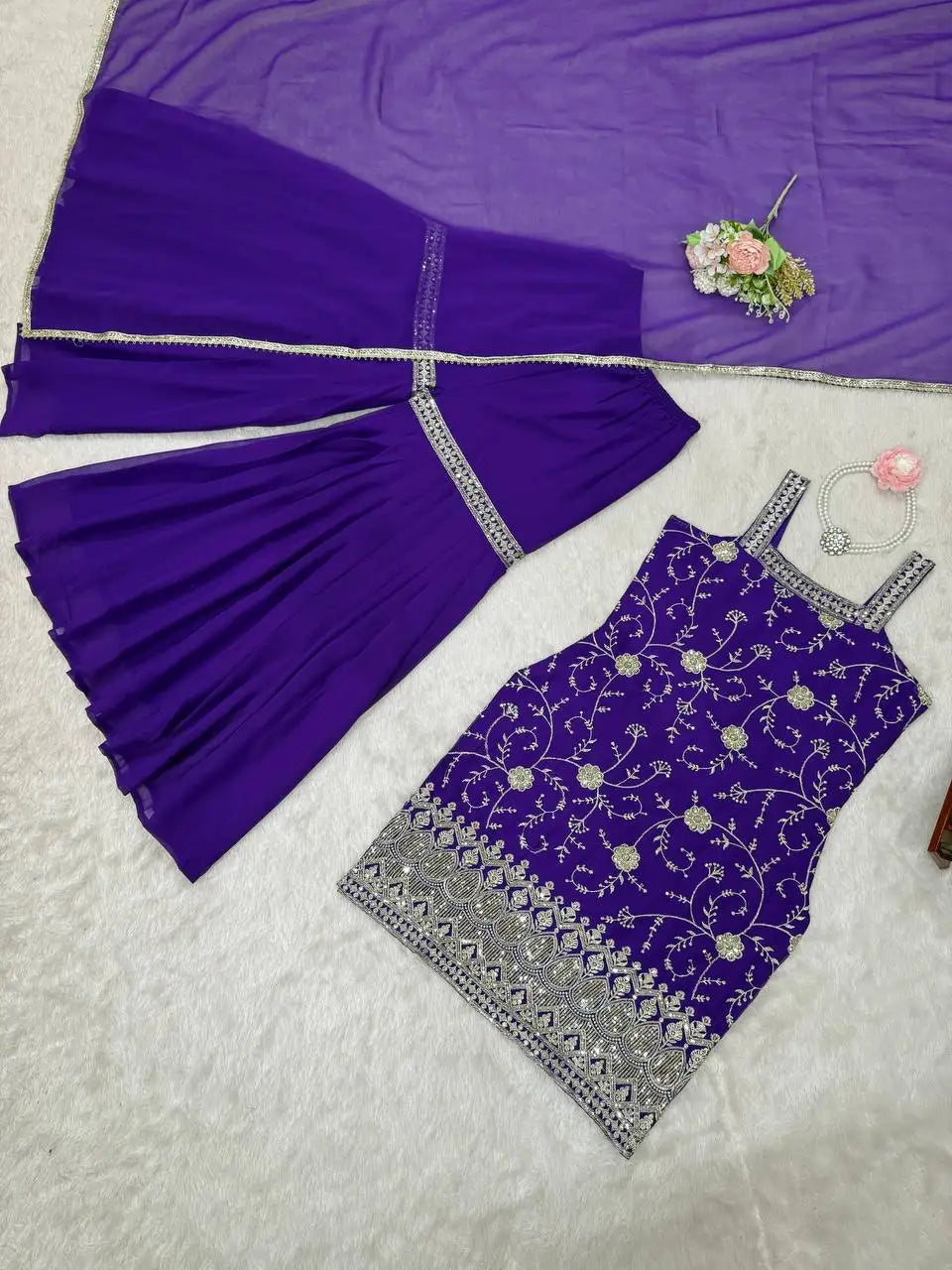 Women's Foux Gorgette Dupatta with Thread Sequence Reversible Party Wedding Diwali Indian & Pakistani Clothing