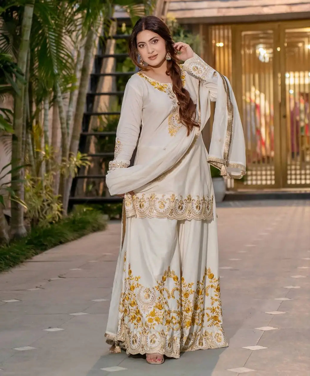 New Designer Indian and Pakistani Clothing Elegant Party Wear Top-Plazza and Dupatta with Heavy Embroidery Work