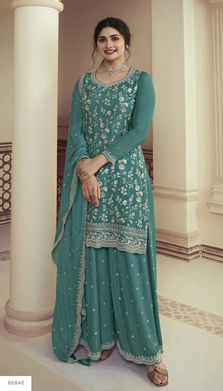 Indian Embroidery Work 3-Piece Set Pakistani Designer Traditional Ethnic Wear Readymade Sharara Gharara Silk Cotton Fabric