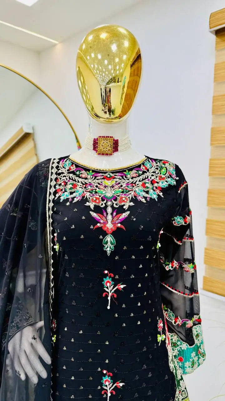 High Demand Heavy Georgette Fabric Top Plazzo Dupatta Set for Girls Inspired TV Serial Actors for Parties Special Indian
