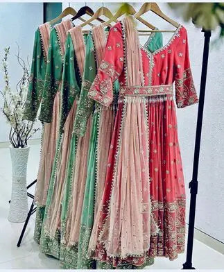 Fancy Georgette Embroidery Gown with Dupatta Set New Designer Sequence Work Collection for Indian & Pakistani Clothing