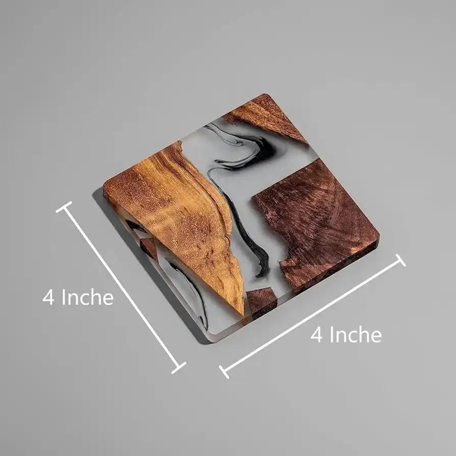 Handmade Resin and Wood Table Coaster Natural Live Edge Wood Epoxy Mix for Drinkware and Decorative Use