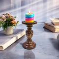Large Modern Art Unique Wooden Candle Stand Handmade Pillar Holder with Custom Design for Hotel & Christmas Decor From India