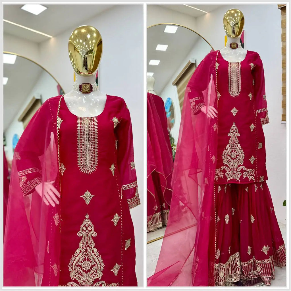 Indian and Pakistani Style Readymade New Fox Georgette Top-Sarara and Dupatta Set