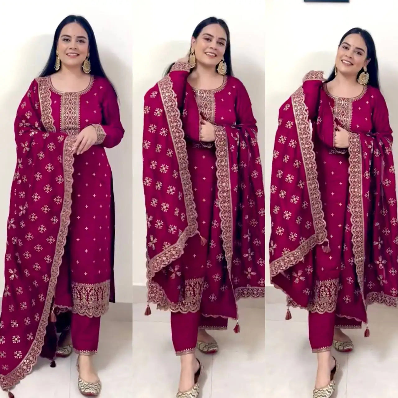 Fancy Collection Women's 3-Piece Silk Embroidered Wedding Outfit Breathable for Outdoor Use Indian Pakistani Clothing for Girls