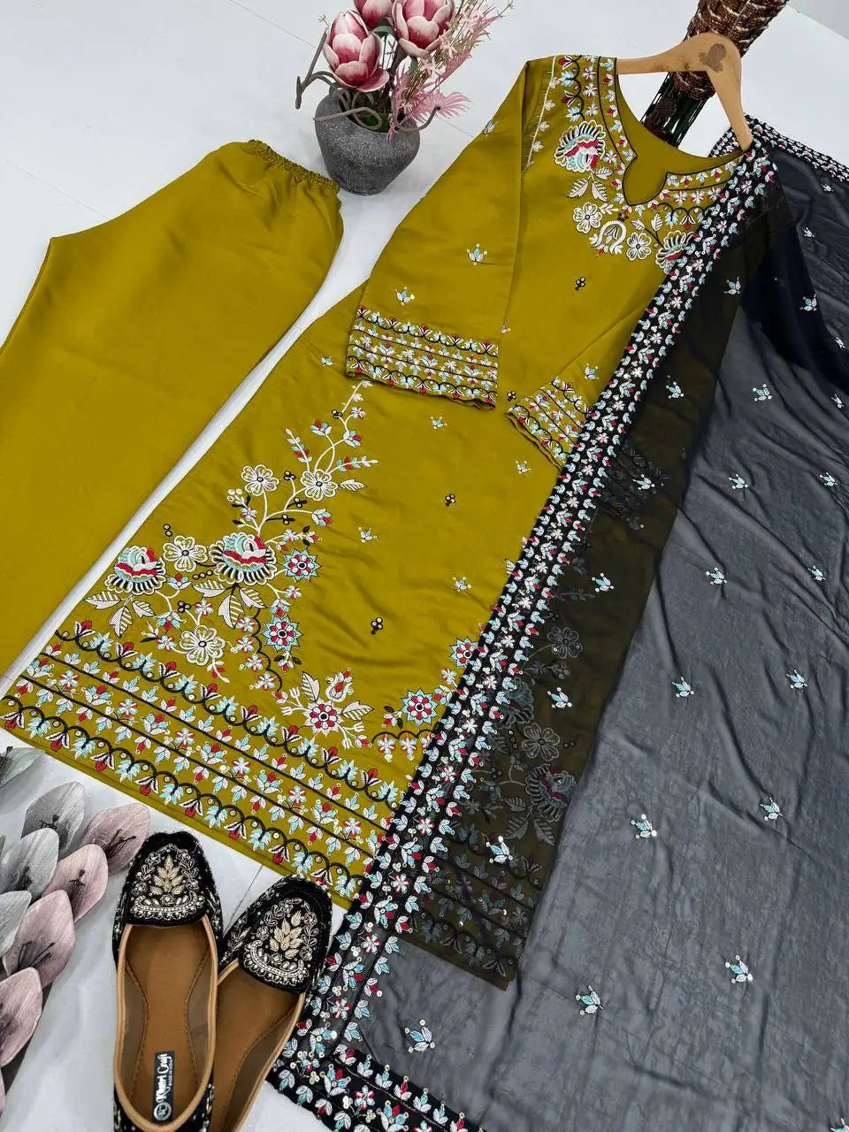 Luxury Designer Women Top Pant Dupatta Set with Heavy Embroidery for Wedding Festive and Party Wear Use from Indian Supplier