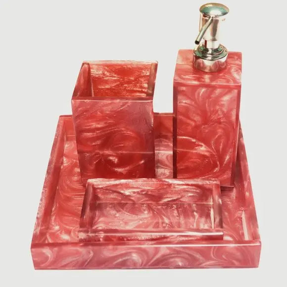 Handmade Large Size Bathroom Tray Set of 4 Multi-Colour Accessory Soap Dispenser Tumbler From India