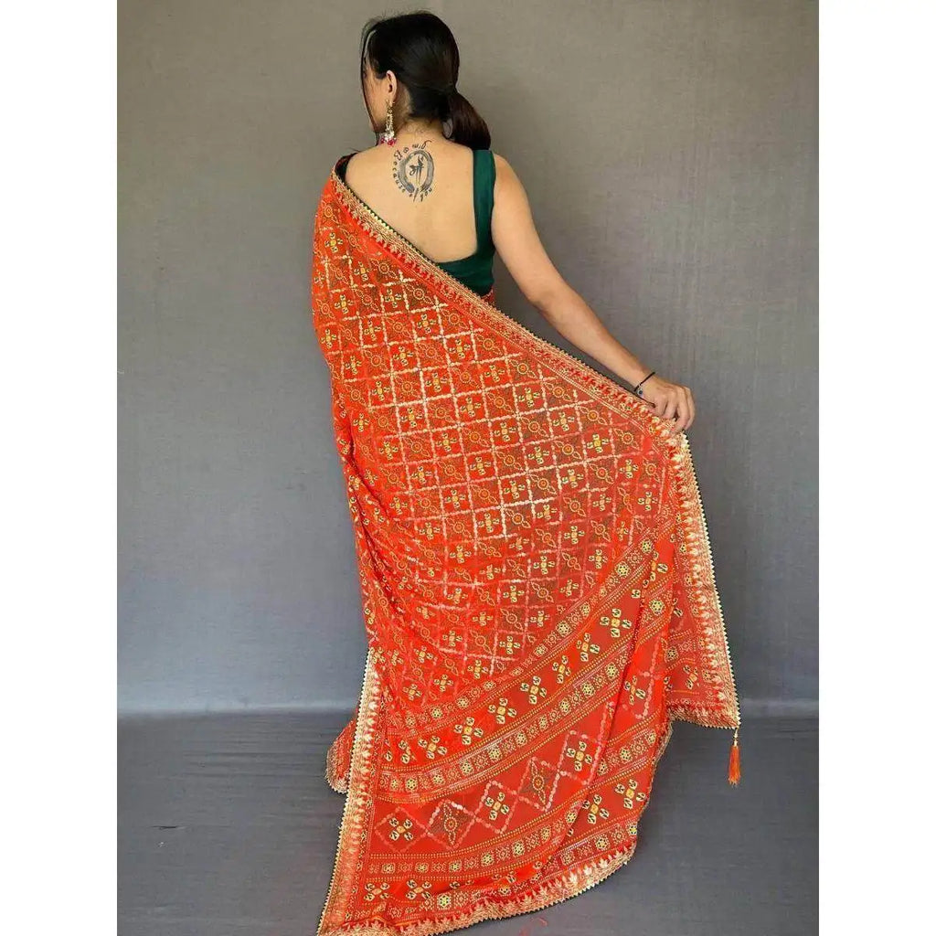 Classic Orange Georgette Saree with Blouse Festival Wear Evening Dresses