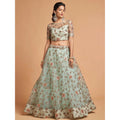 Impressive Pista Green Thread Net Evening Dress Lehenga Choli for Party Wear