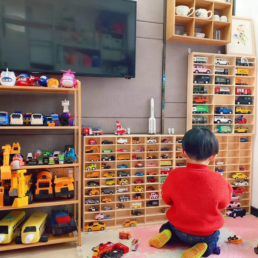 Wooden Multi-Grid Box Car Storage Display Box Hand-Held Storage Box Multi-Layer Display Cabinet Wall Toy Display Rack Stand
