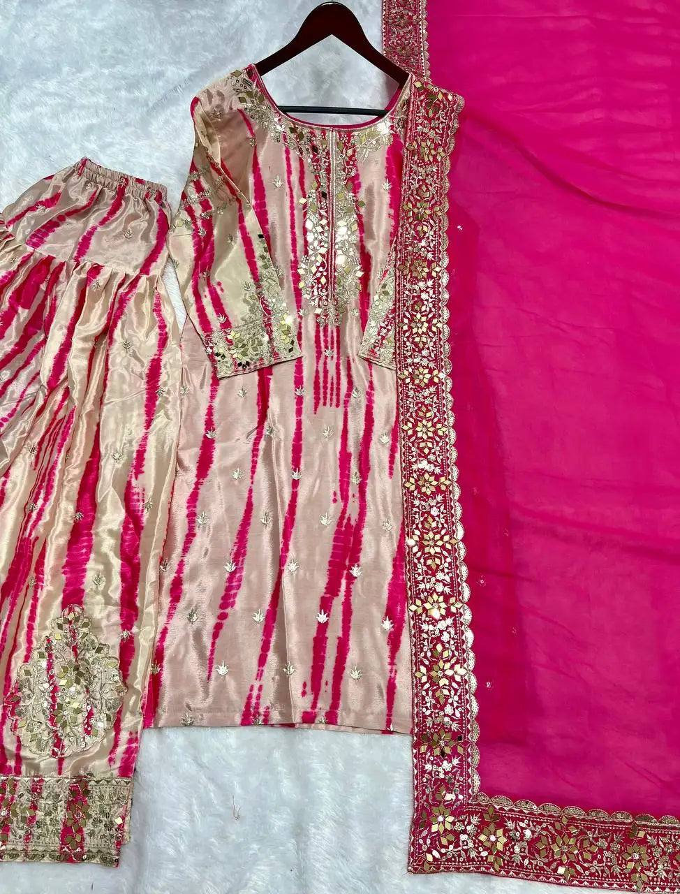 Tennecy's New Ready-Made Pure Chinnon Silk Digital Print Fully Stitched Top-Patiala Dupatta Set Indian/Pakistani Diwali