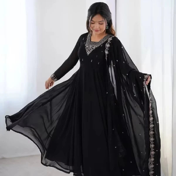 Tennecy Designer Women's Faux Georgette Gown Beautiful Flair Wedding and Party Wear Dress Fabric Indian & Pakistani Clothing